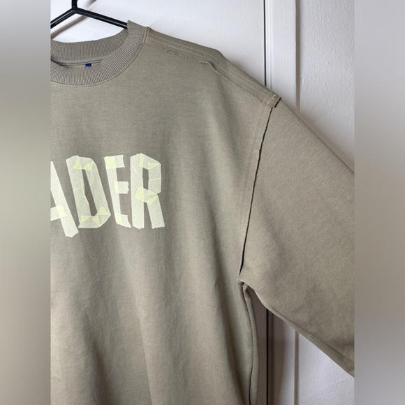ADER ERROR Tape Logo Spellout Beige Green Pullover Sweatshirt Size A1 US Size S - Picture 7 of 15